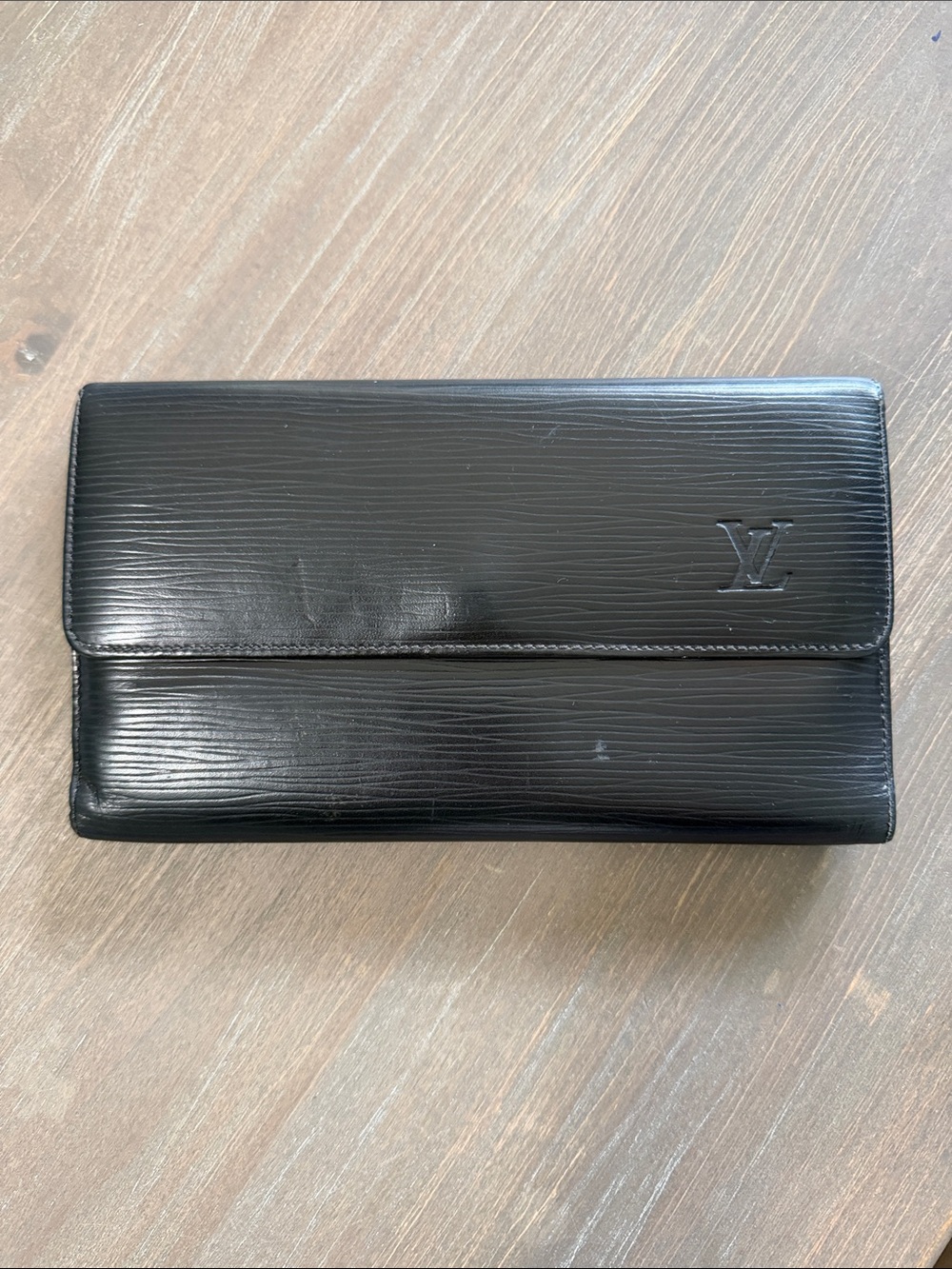 Louis Vuitton Black Epi Leather Fold-Over Wallet Clutch